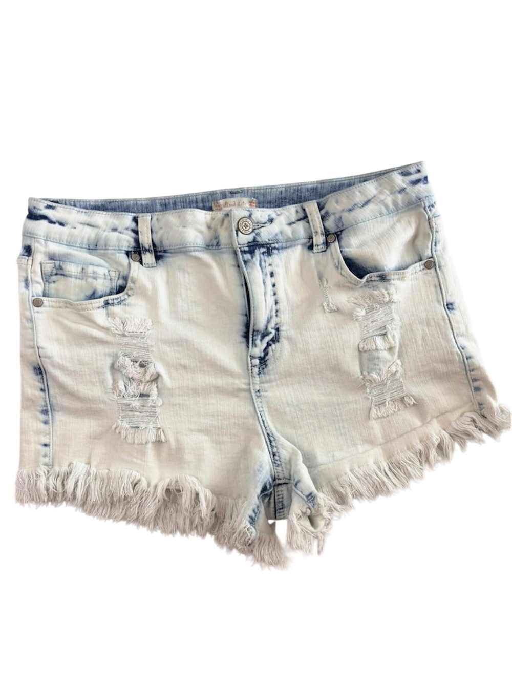 Altar'd State Cloud Wash Distressed Denim Shorts Frayed Raw Hem Jean Shorts (32)